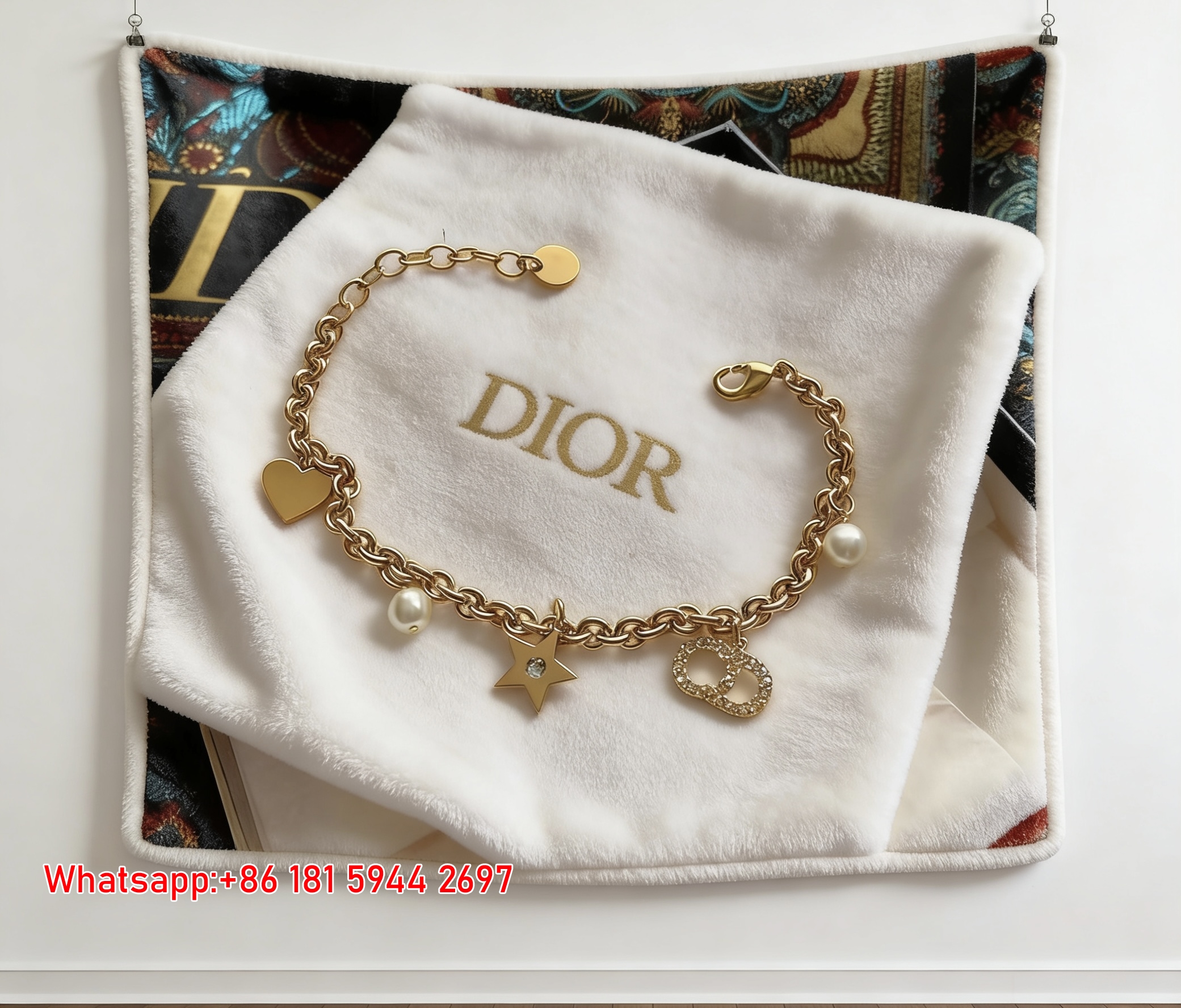 Dior Gold Charm Pearl Bracelet Flannel Sofa Throw Blanket D238